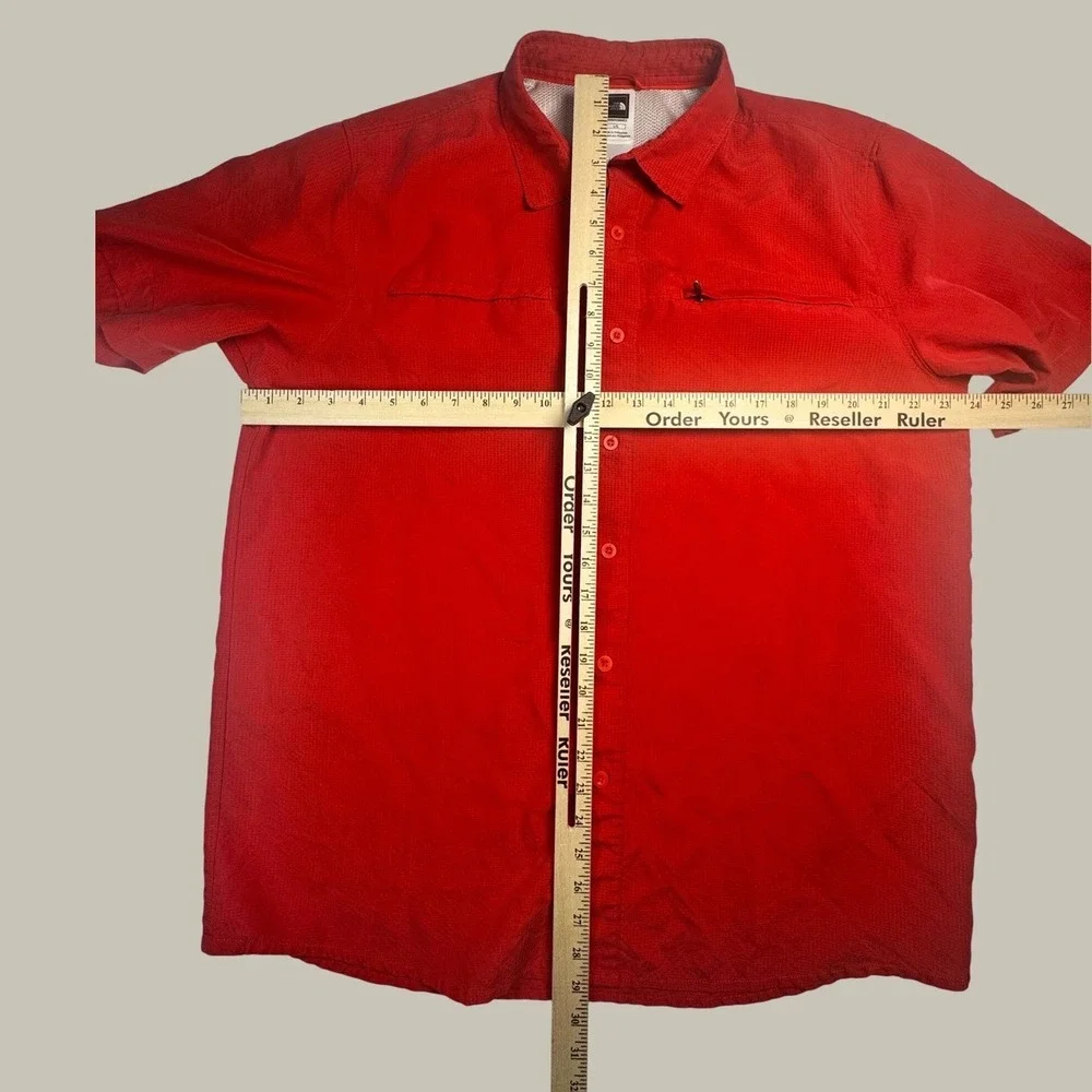 The North Face Mens Red Ripstop Short‎ Sleeve Button Up Hiking Shirt Large